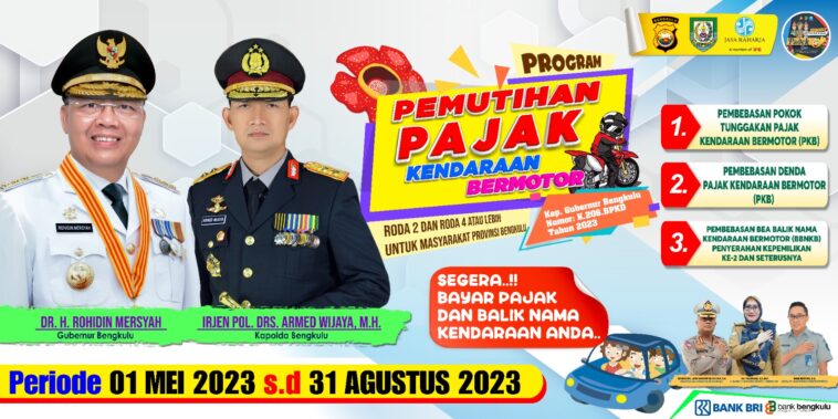 Pemprov Bengkulu Pemutihan Pajak Kendaraan