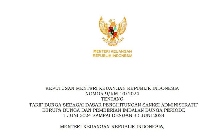 Tarif Bunga Sanksi Administratif Pajak Periode Juni 2024