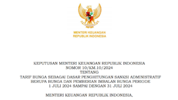 Tarif Bunga Sanksi Administratif Pajak Periode Juli 2024