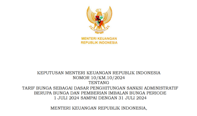 Tarif Bunga Sanksi Administratif Pajak Periode Juli 2024