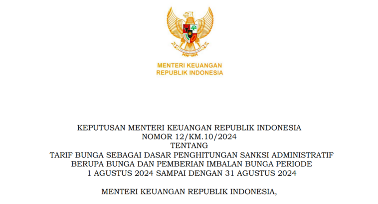 Tarif Bunga Sanksi Administratif Pajak Periode Agustus 2024