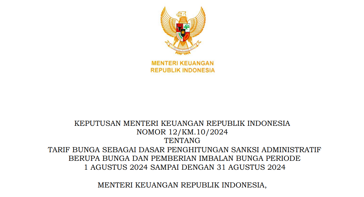 Tarif Bunga Sanksi Administratif Pajak Periode Agustus 2024
