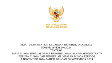Tarif Bunga Sanksi Administratif Periode November 2024