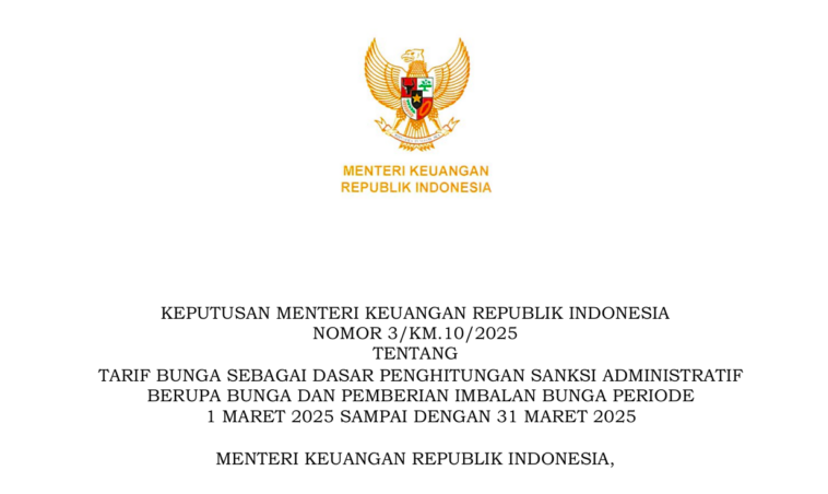 Tarif Bunga Sanksi Administratif Pajak Periode Maret 2025