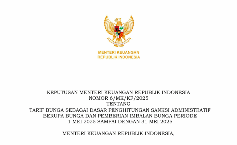 Tarif Bunga Sanksi Administratif Pajak Periode Mei 2025