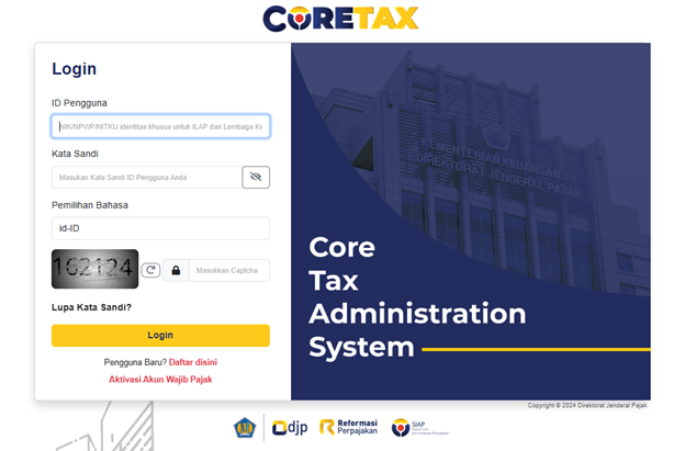 *Tampilan awal situs coretaxdjp.pajak.go.id